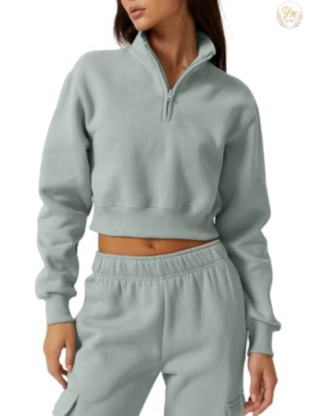 Women's Half Zip Crop Pullover High Neck Fleece Long Sleeve Athletic Top